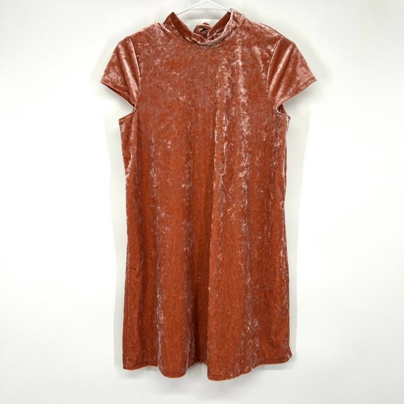 Madewell Dress Pink Crushed Velvet Mock Neck Short Sleeve Mini - Picture 4 of 12